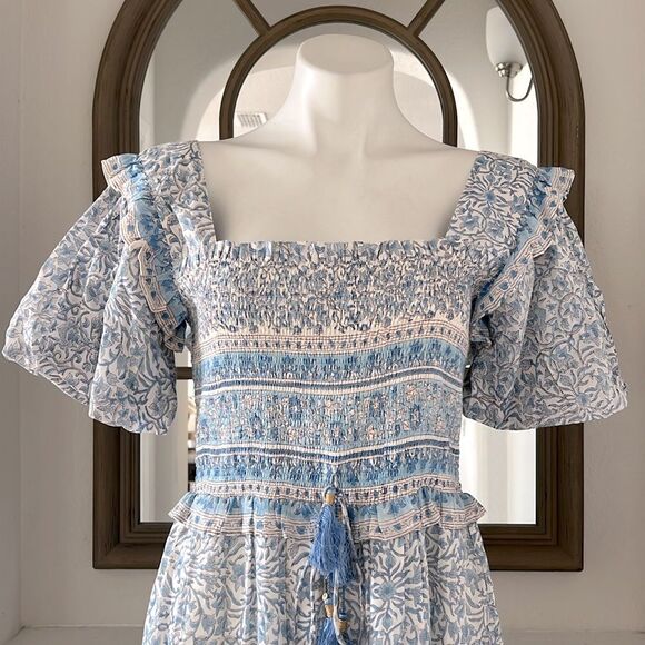 Bell Ashley Ruffled Puff Sleeve Midi Dress in Blue White, NWT, Size XL - Picture 11 of 16
